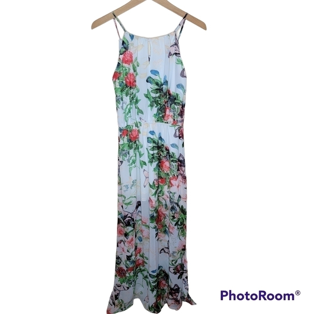 Fate Colorful Cottagecore Garden Floral Maxi Dress Size Medium White Green